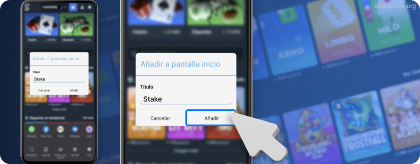 Presiona "Añadir" para completar la instalación Stake